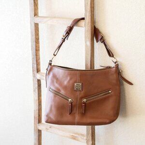 DOONEY & BOURKE BROWN BRASS ALL WEATHER LEATHER HOBO BAG